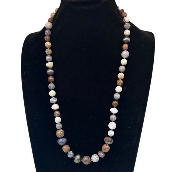 Gorgeous 25” Bead Necklace Jewelry Earth Tone Round Graduated Natural Stone - Picture 8 of 8